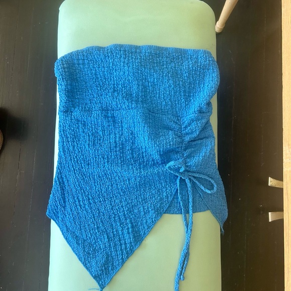 Blue Ruched Strapless Top - Picture 5 of 5